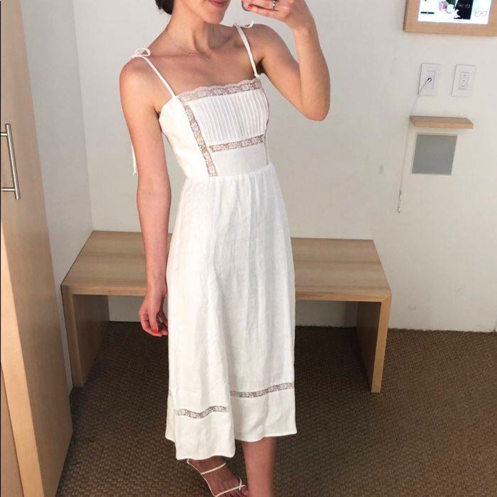 ISO white linen and lace midi white dress